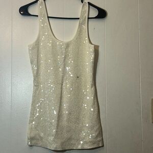White Sequin Tank Top